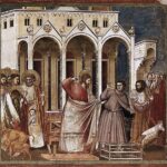 La cacciata dei mercanti dal tempio dipinto di Giotto nella cappella degli Scrovegni